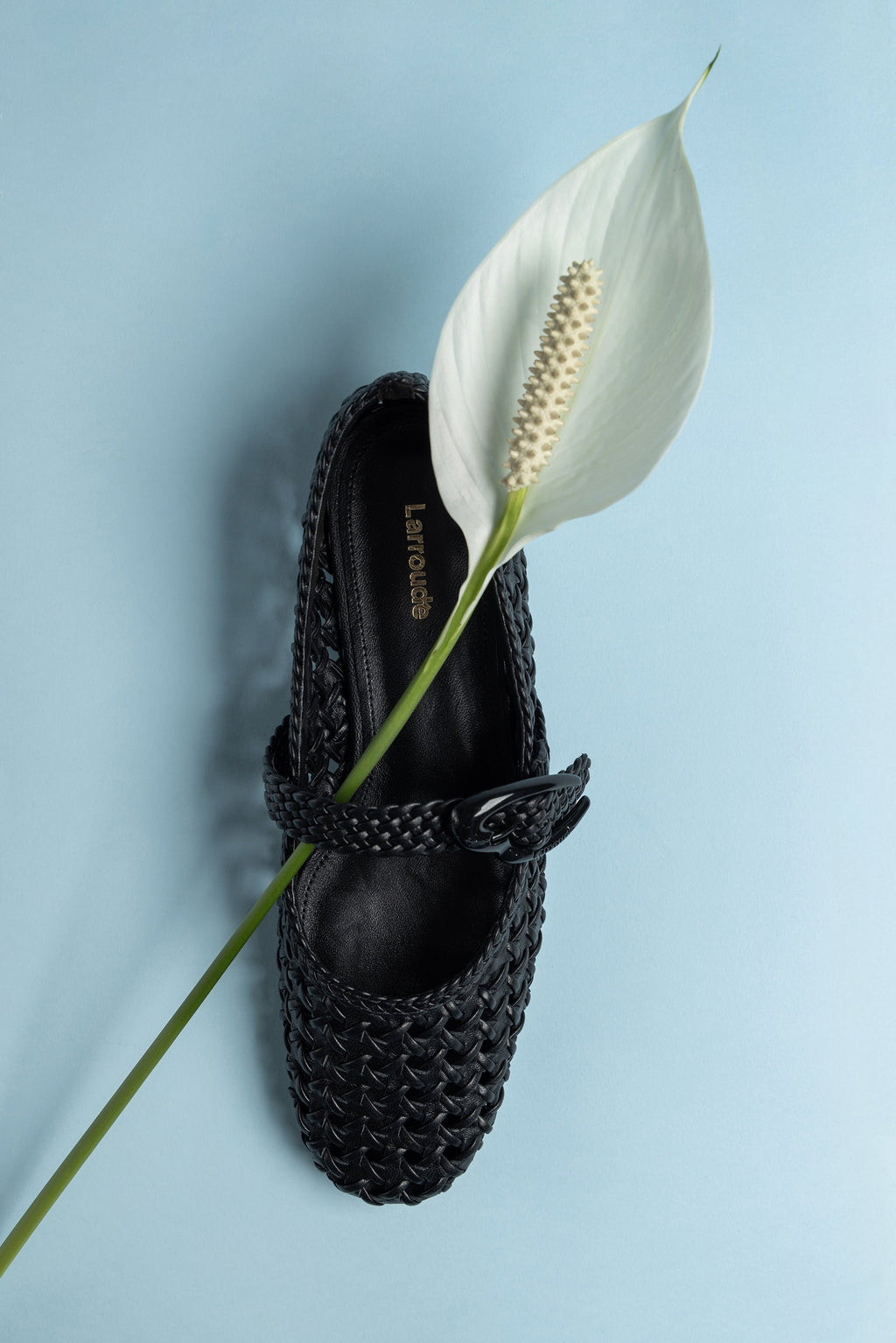 Black Leather Macrame Mary-Jane Ballet Flat