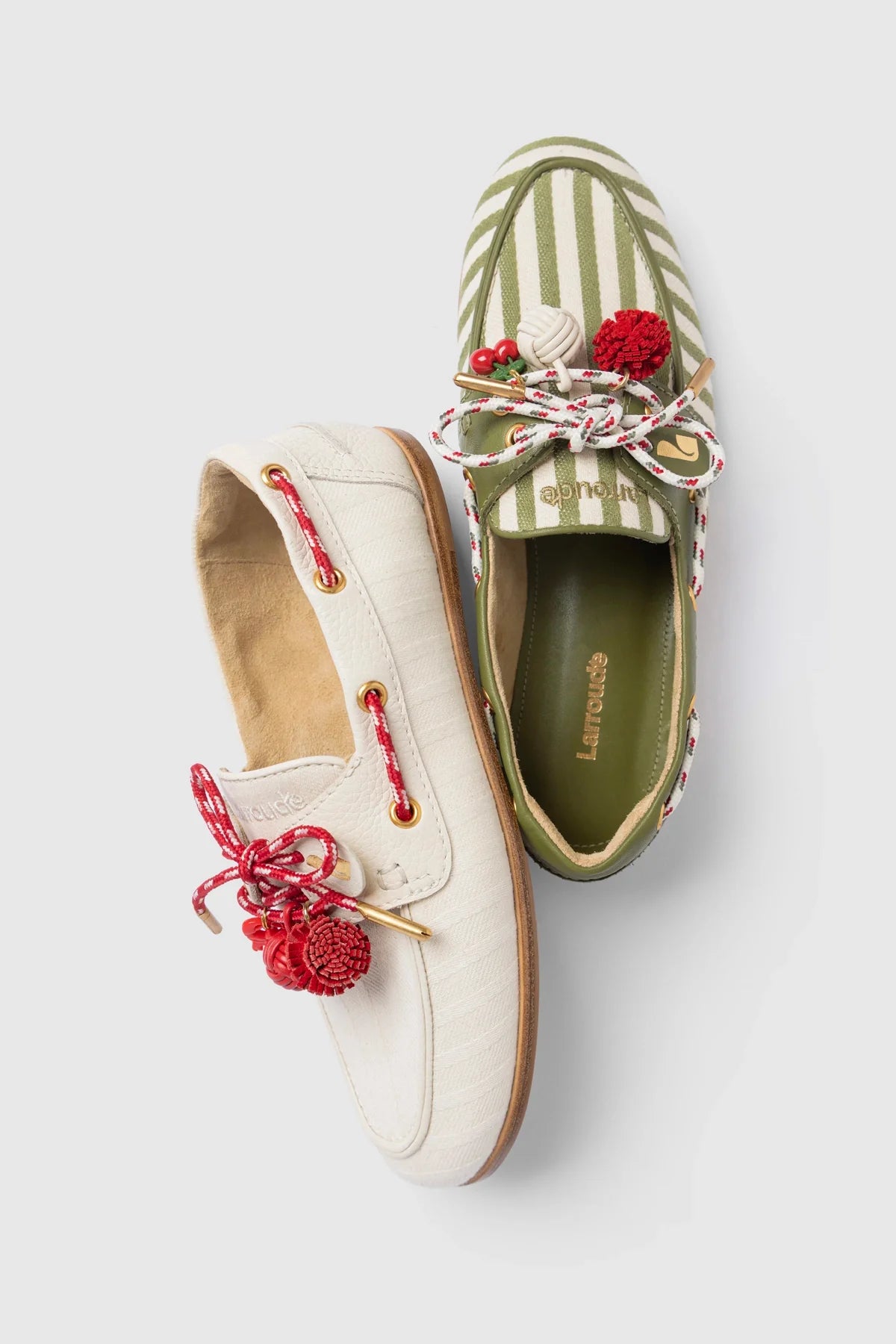 Ivory Striped Canvas Boat Shoe