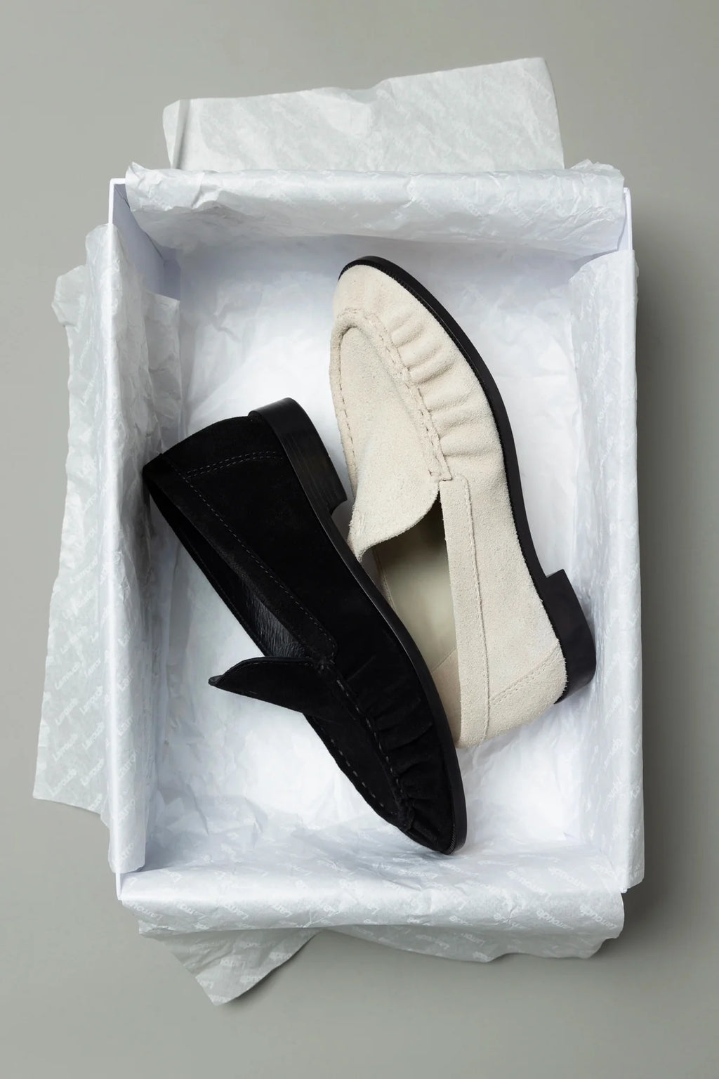 Mushroom Grey Suede Loafer with Exposed Stitching