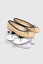 Natural Raffia Ballet Flat with Grosgrain Trim and Bow Detail