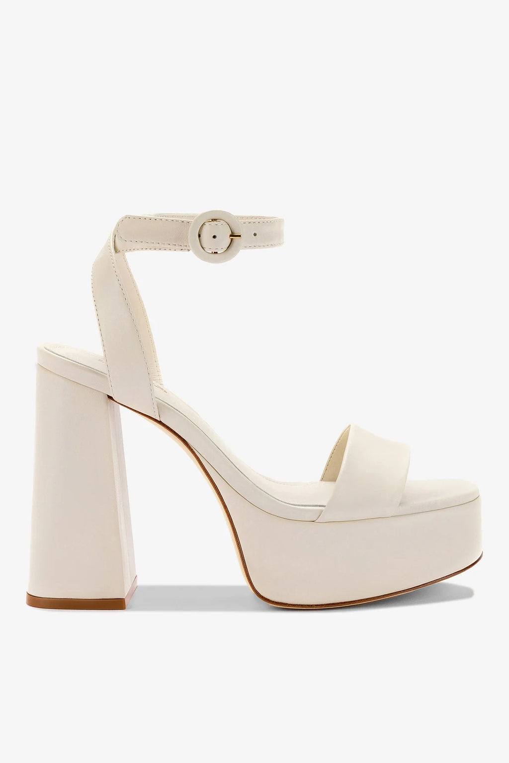 Ivory Leather High Block Heel Platform Sandal