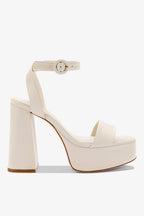 Ivory Leather High Block Heel Platform Sandal