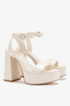 Ivory Leather High Block Heel Platform Sandal