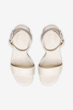 Ivory Leather High Block Heel Platform Sandal