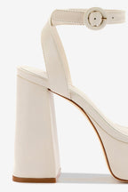 Ivory Leather High Block Heel Platform Sandal