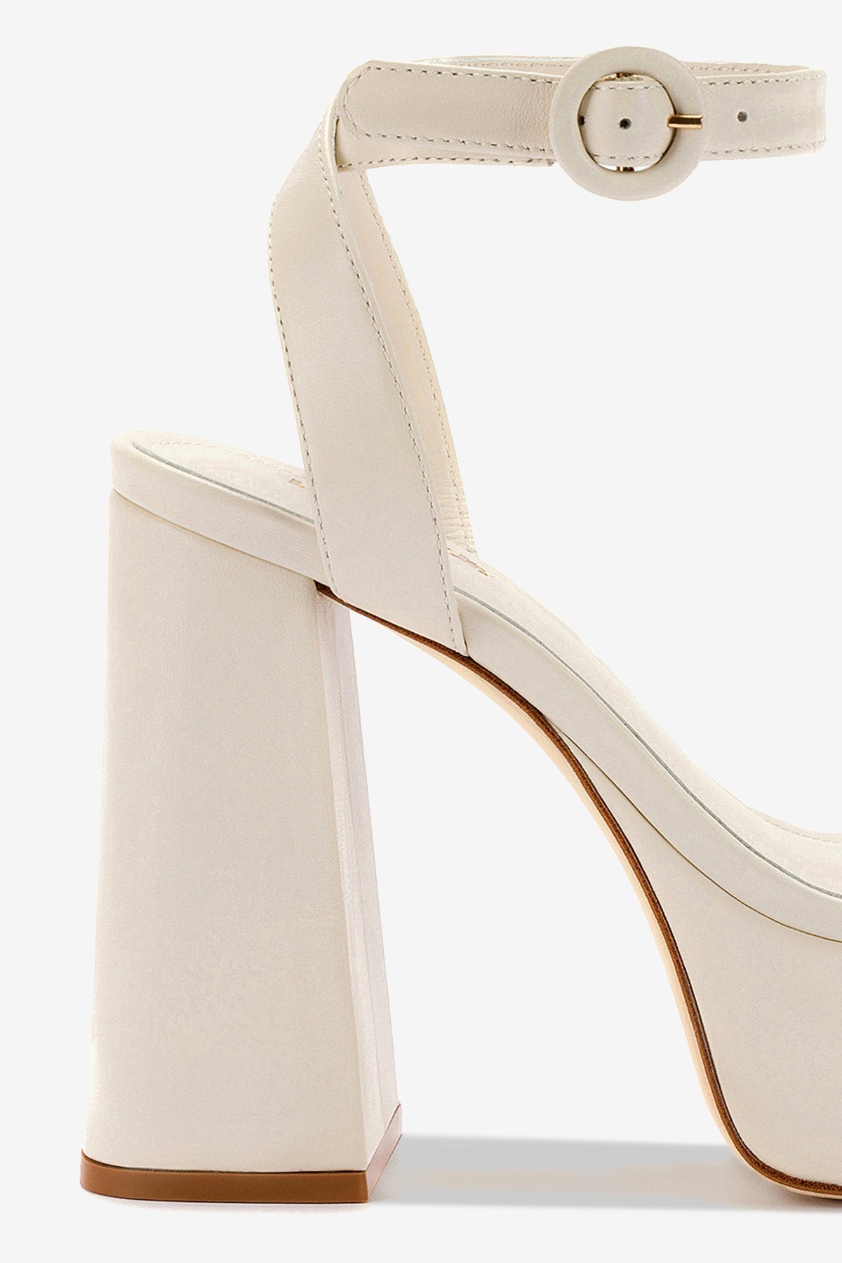 Ivory Leather High Block Heel Platform Sandal