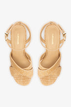Natural Raffia High Block Heel Platform Sandal
