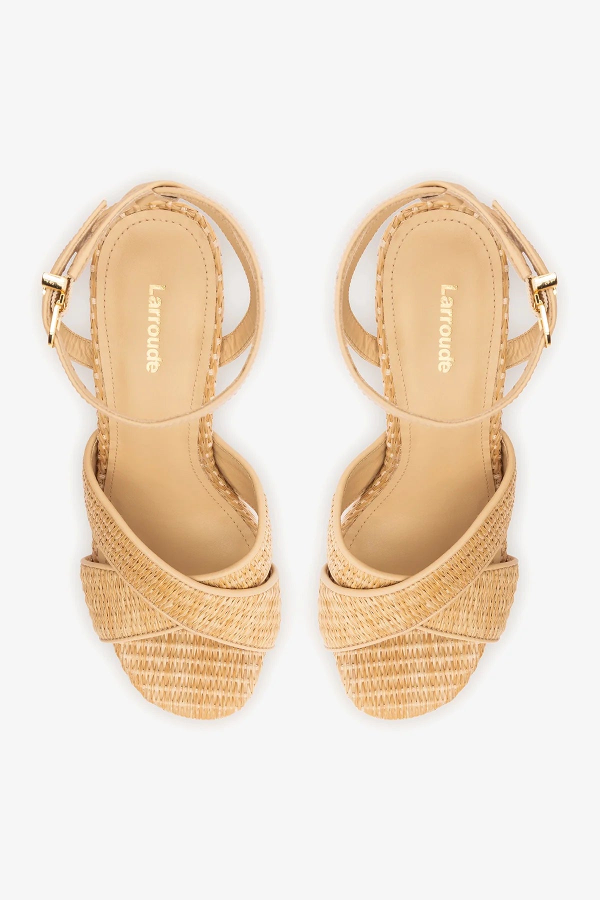 Natural Raffia High Block Heel Platform Sandal