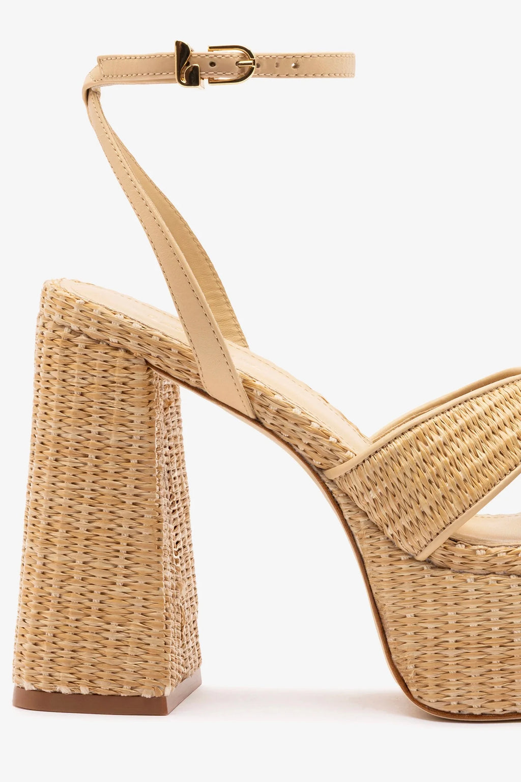 Natural Raffia High Block Heel Platform Sandal