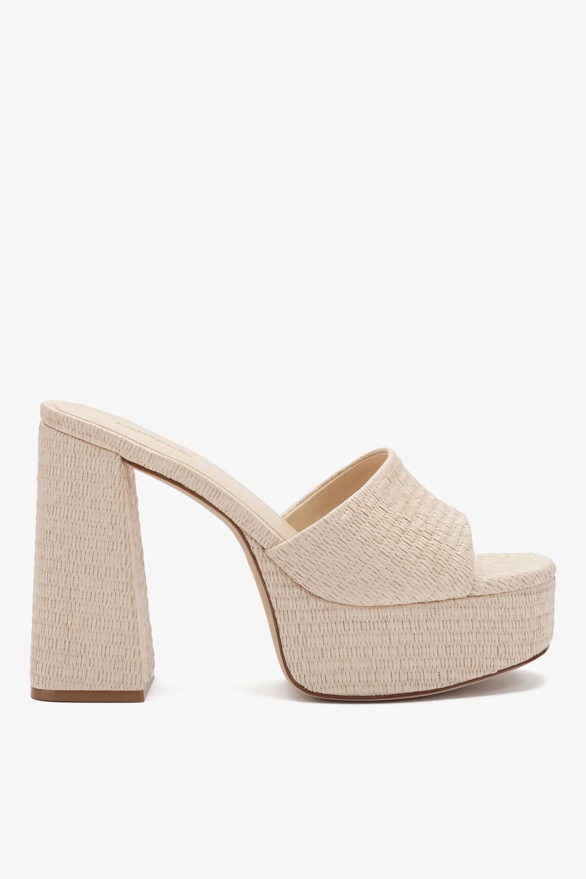 Natural Raffia High Block Heel Slip-On Mule