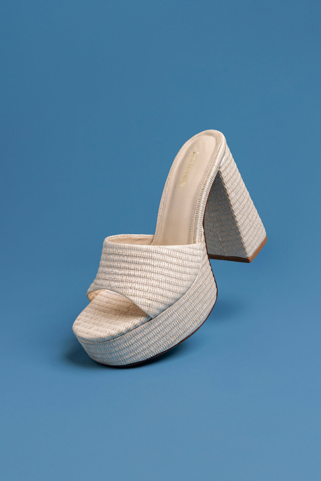 Natural Raffia High Block Heel Slip-On Mule
