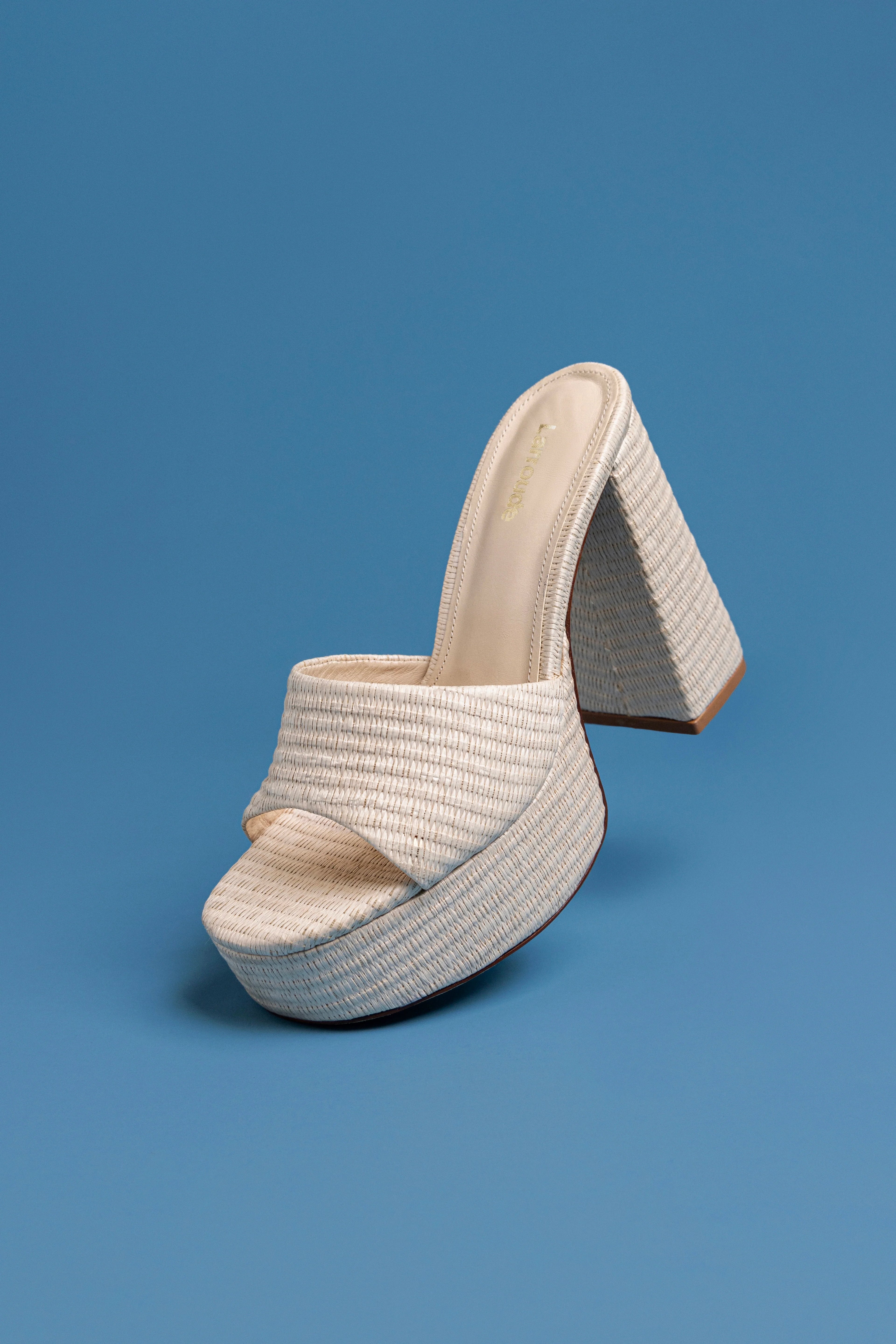 Natural Raffia High Block Heel Slip-On Mule