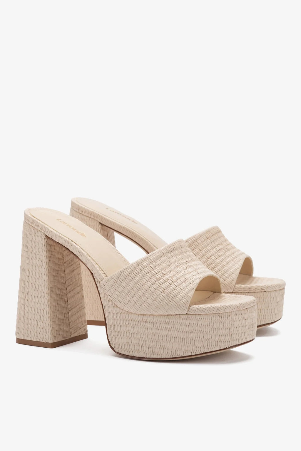 Natural Raffia High Block Heel Slip-On Mule
