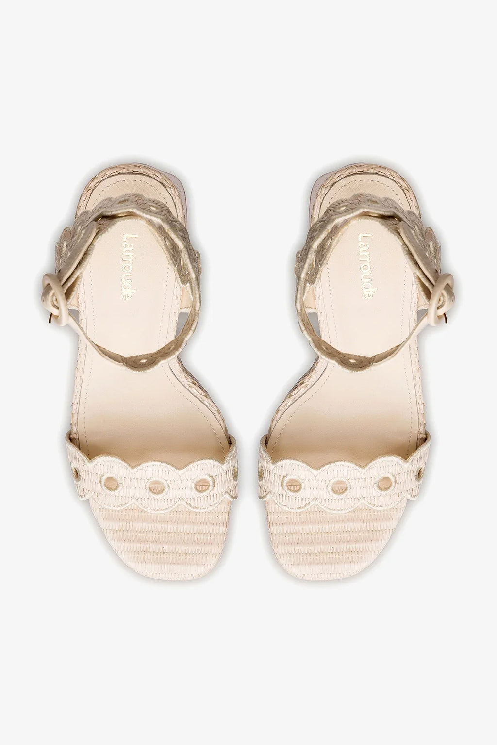 Natural Raffia Broderie High Block Heel Platform Sandal