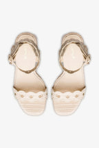 Natural Raffia Broderie High Block Heel Platform Sandal