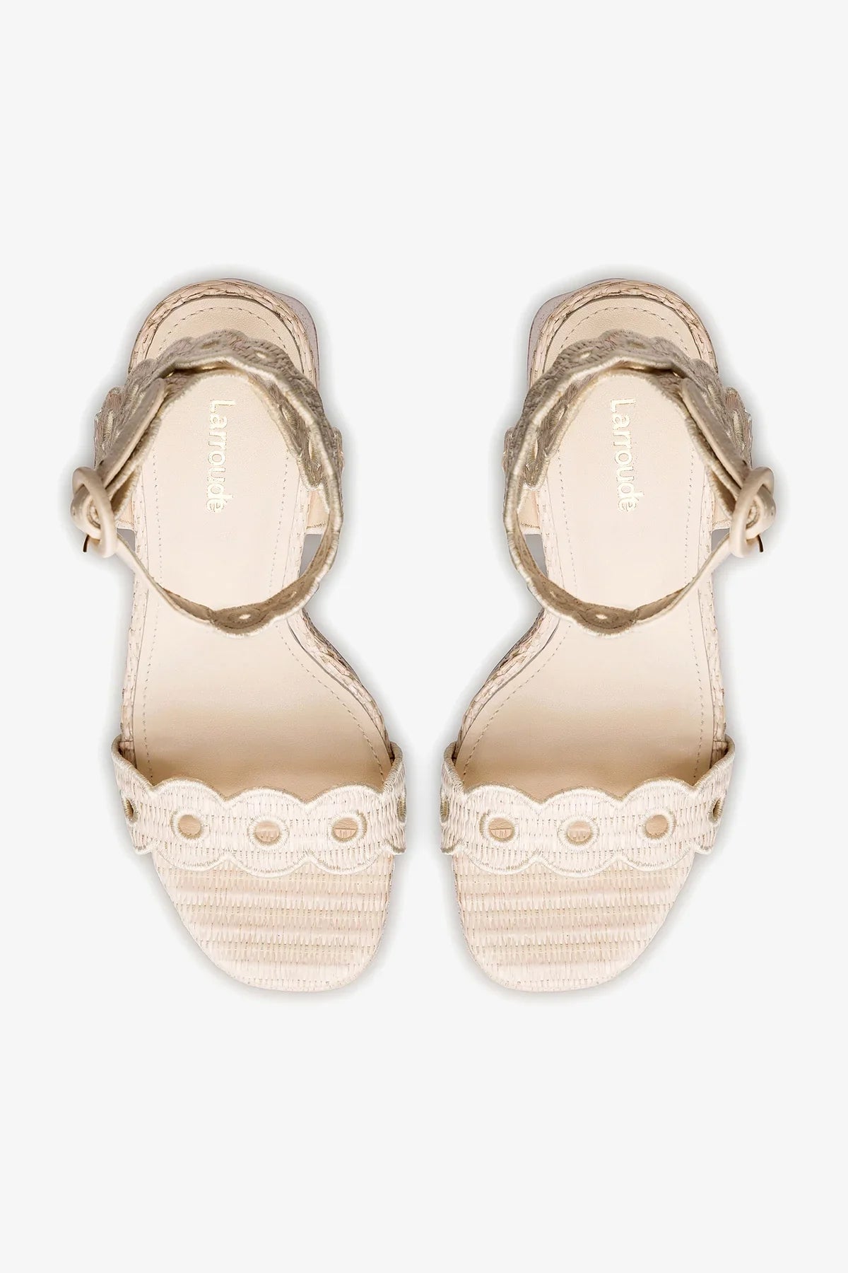 Natural Raffia Broderie High Block Heel Platform Sandal