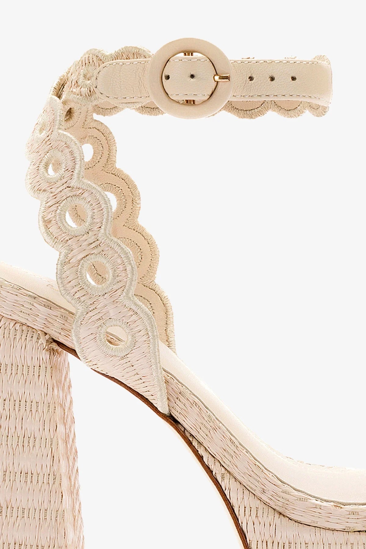 Natural Raffia Broderie High Block Heel Platform Sandal