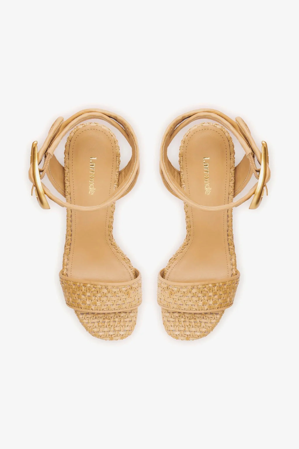 Natural Raffia High Block Heel Platform Sandal with Ankle Strap