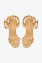 Natural Raffia High Block Heel Platform Sandal with Ankle Strap