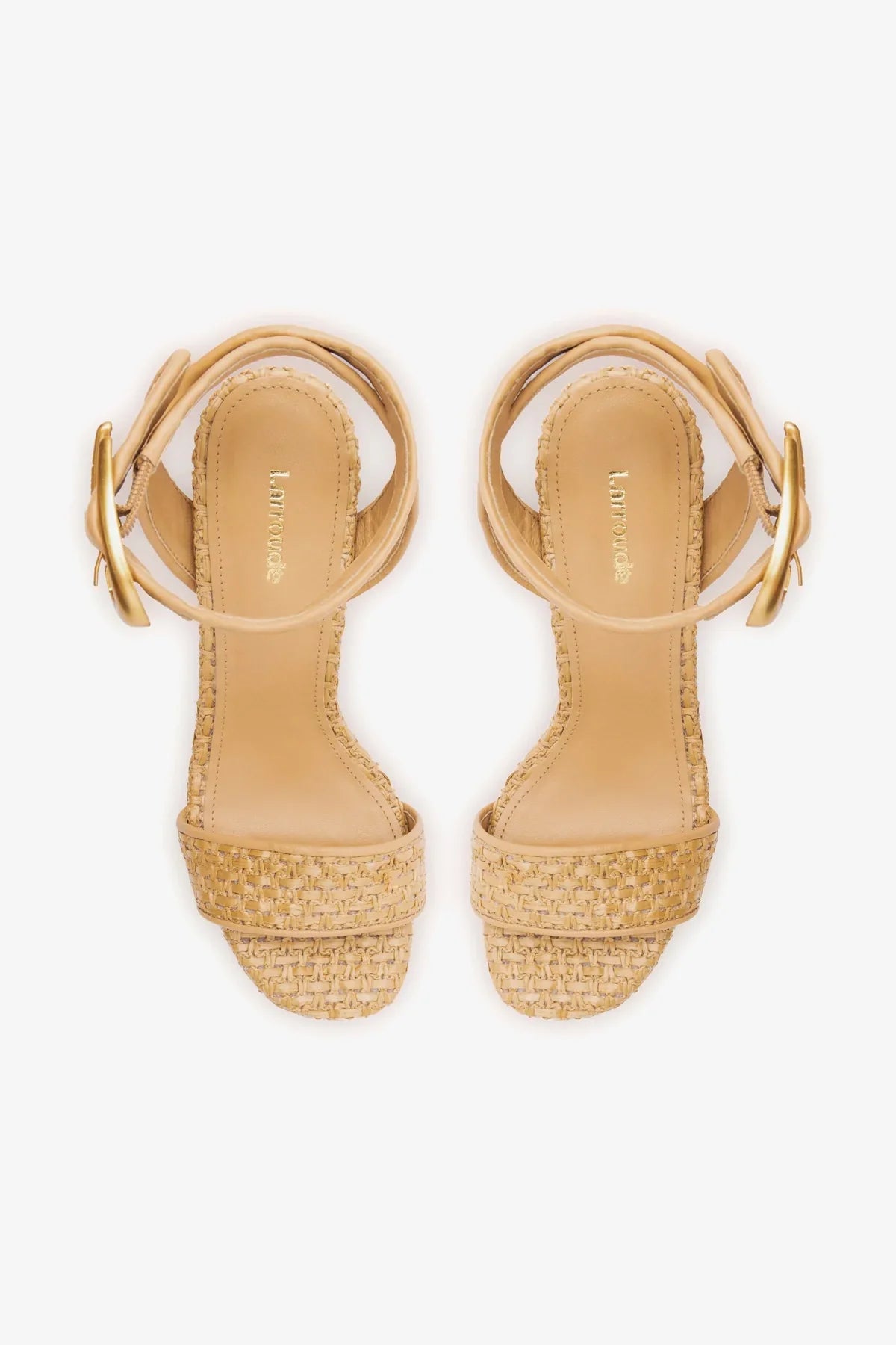 Natural Raffia High Block Heel Platform Sandal with Ankle Strap