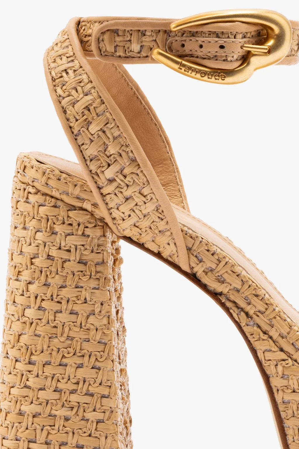 Natural Raffia High Block Heel Platform Sandal with Ankle Strap