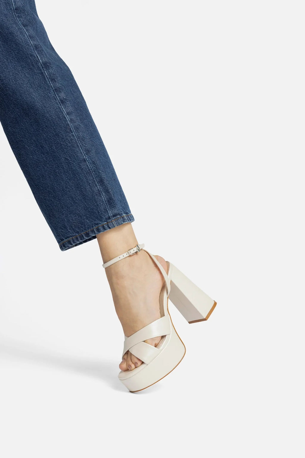 Pearl Leather High Block Heel Platform Sandal