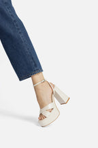 Pearl Leather High Block Heel Platform Sandal