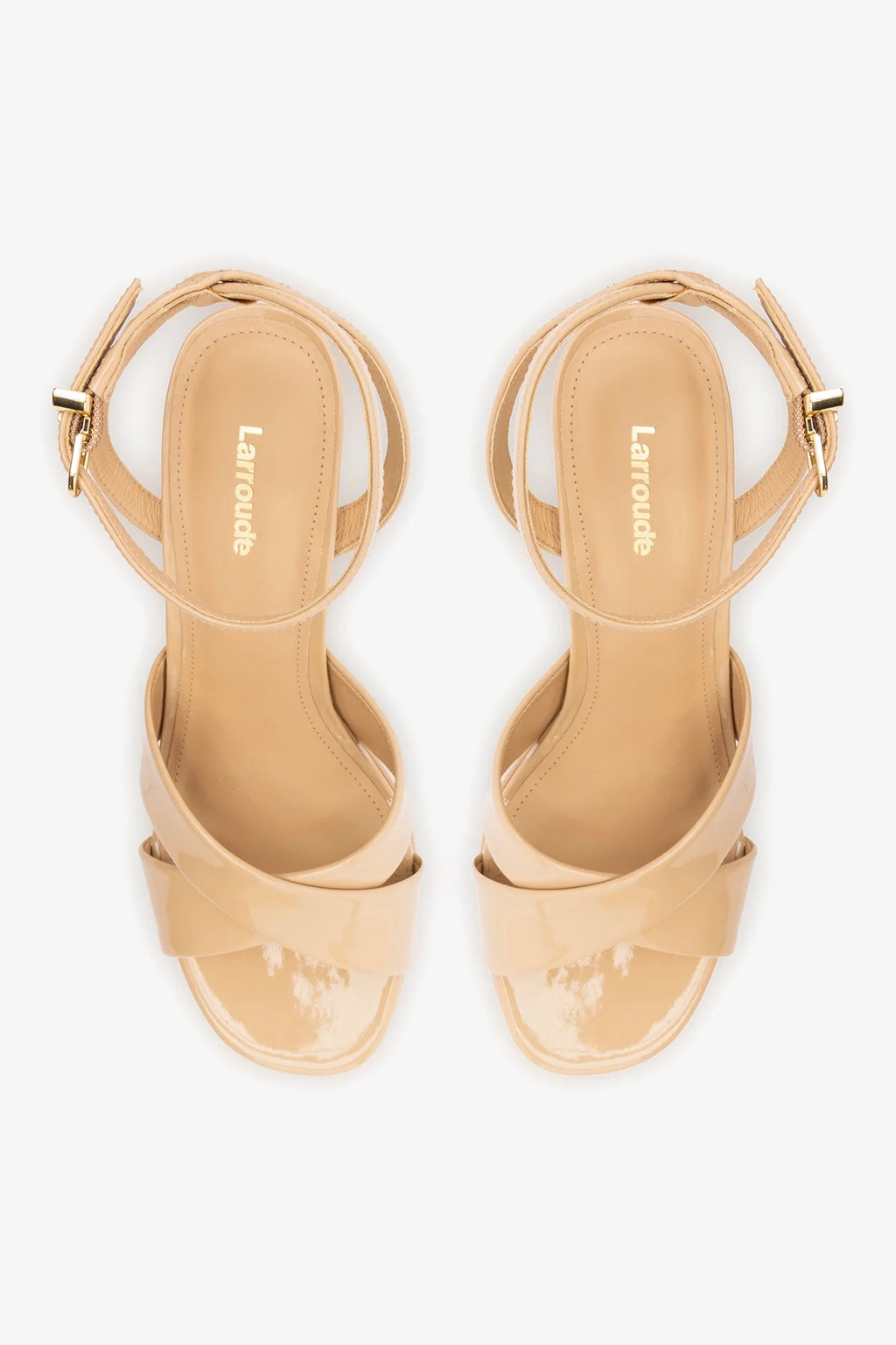 Sand Patent Leather High Block Heel Platform Sandal
