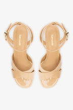 Sand Patent Leather High Block Heel Platform Sandal