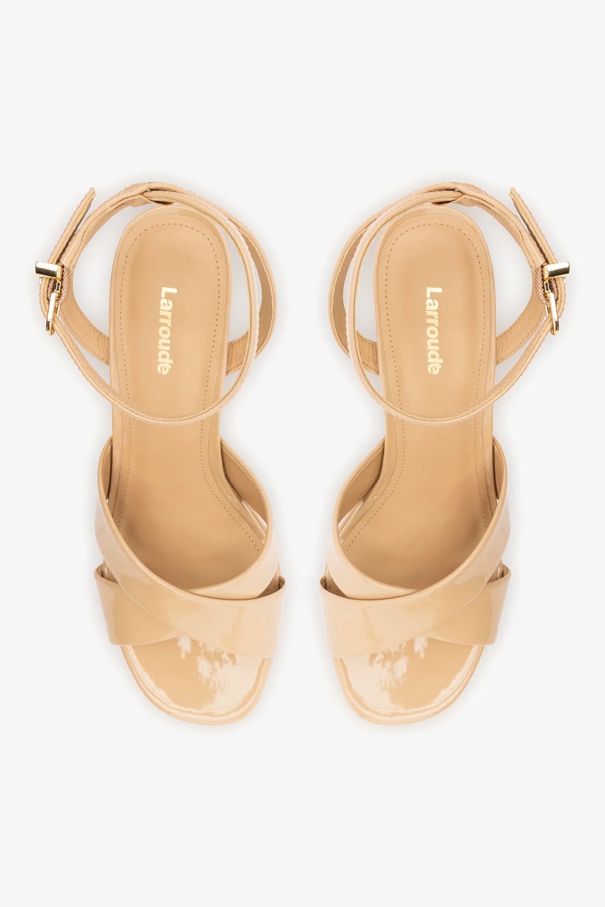 Sand Patent Leather High Block Heel Platform Sandal
