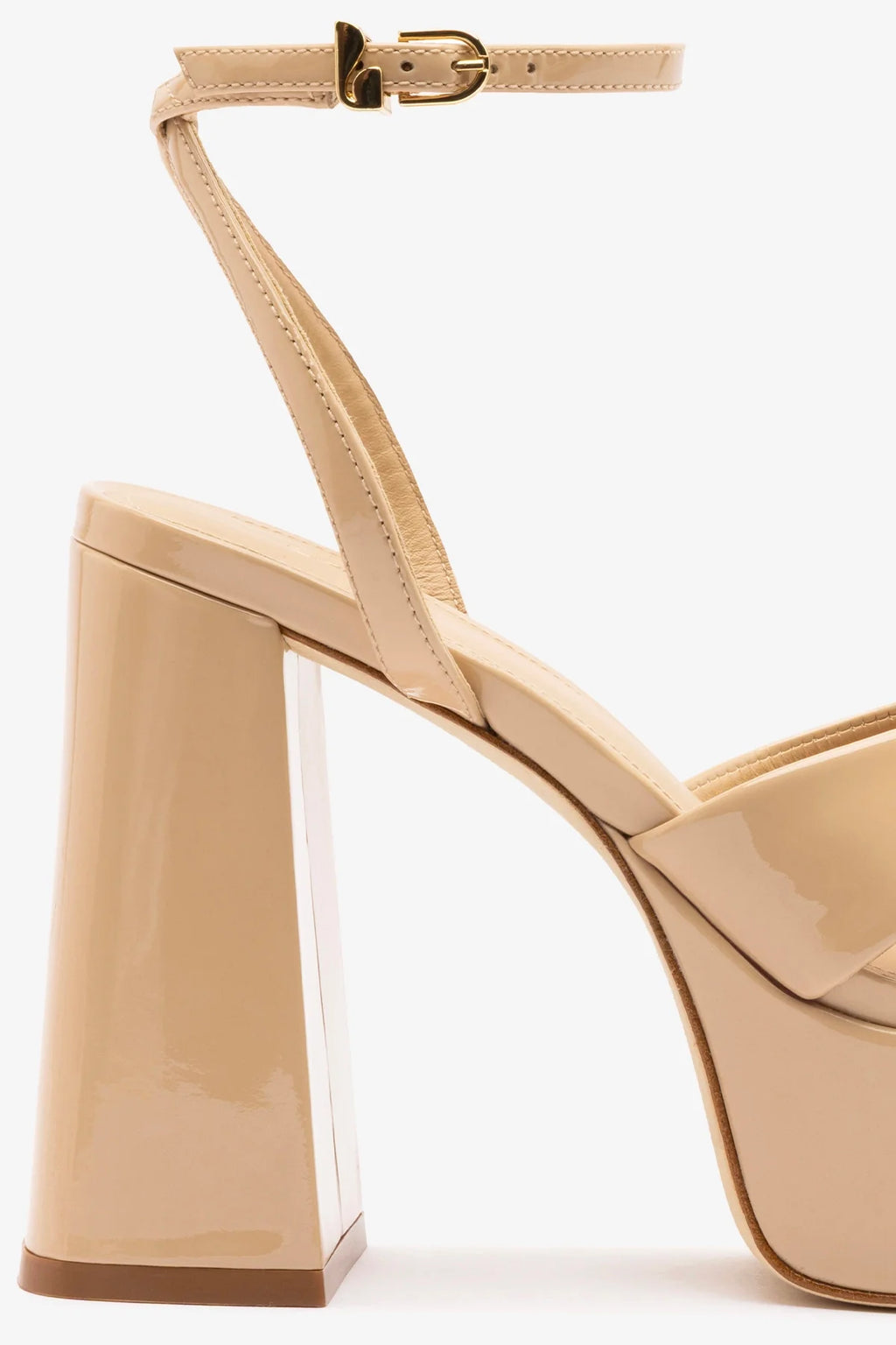 Sand Patent Leather High Block Heel Platform Sandal