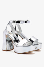 Silver Mirror High Block Heel Platform Sandal