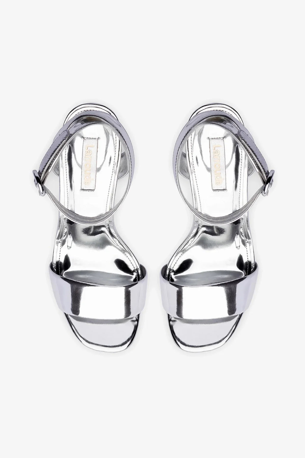 Silver Mirror High Block Heel Platform Sandal