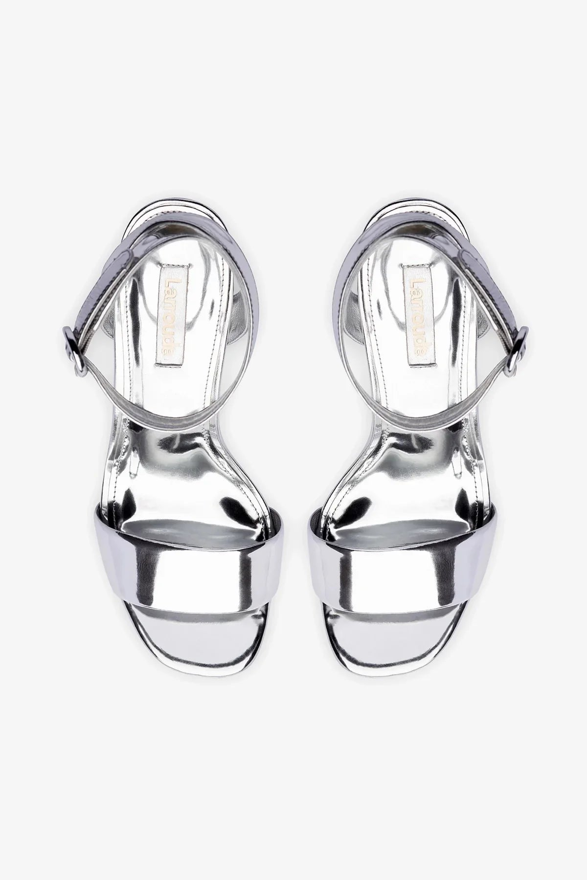 Silver Mirror High Block Heel Platform Sandal
