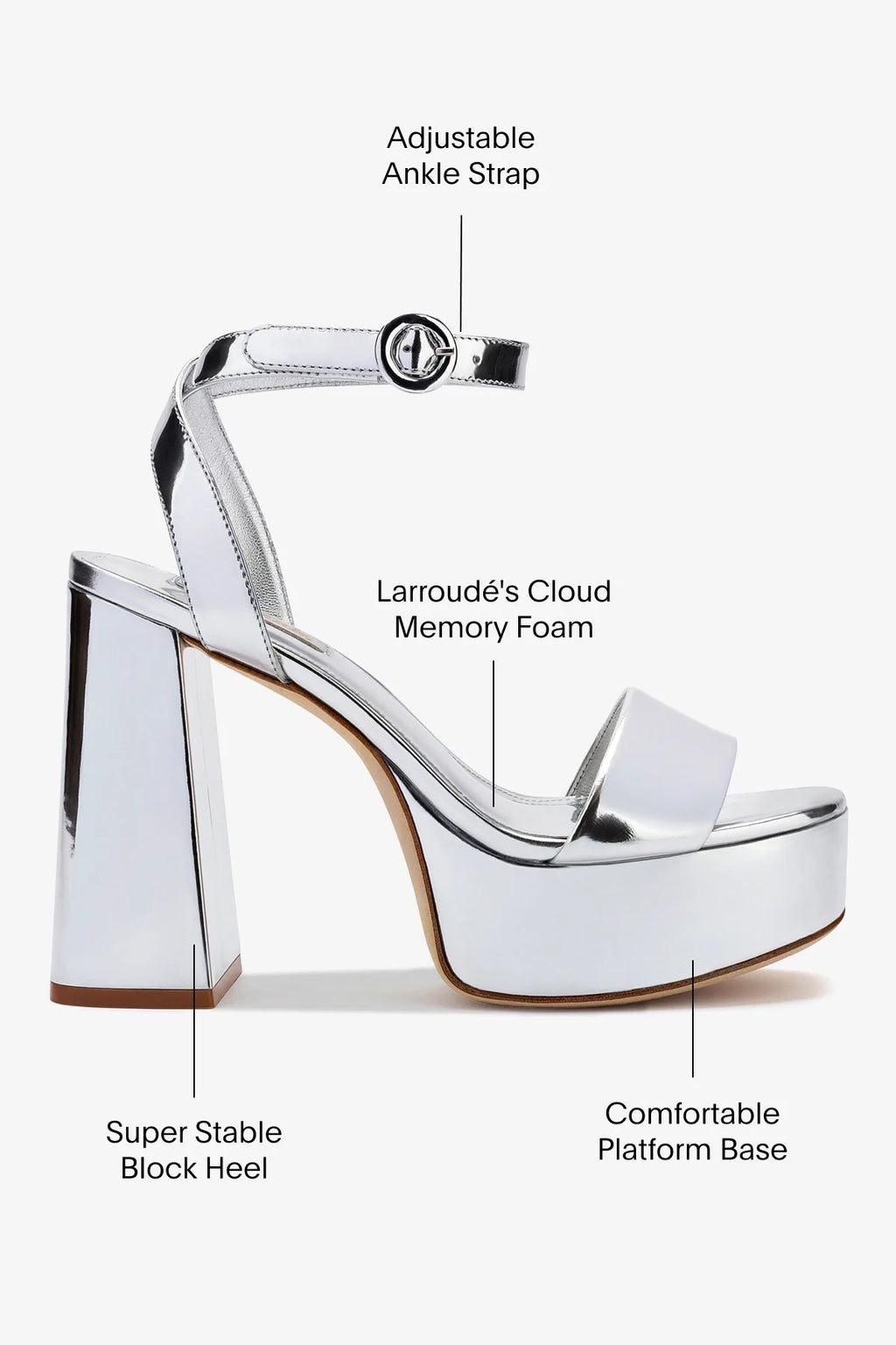Silver Mirror High Block Heel Platform Sandal