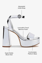 Silver Mirror High Block Heel Platform Sandal