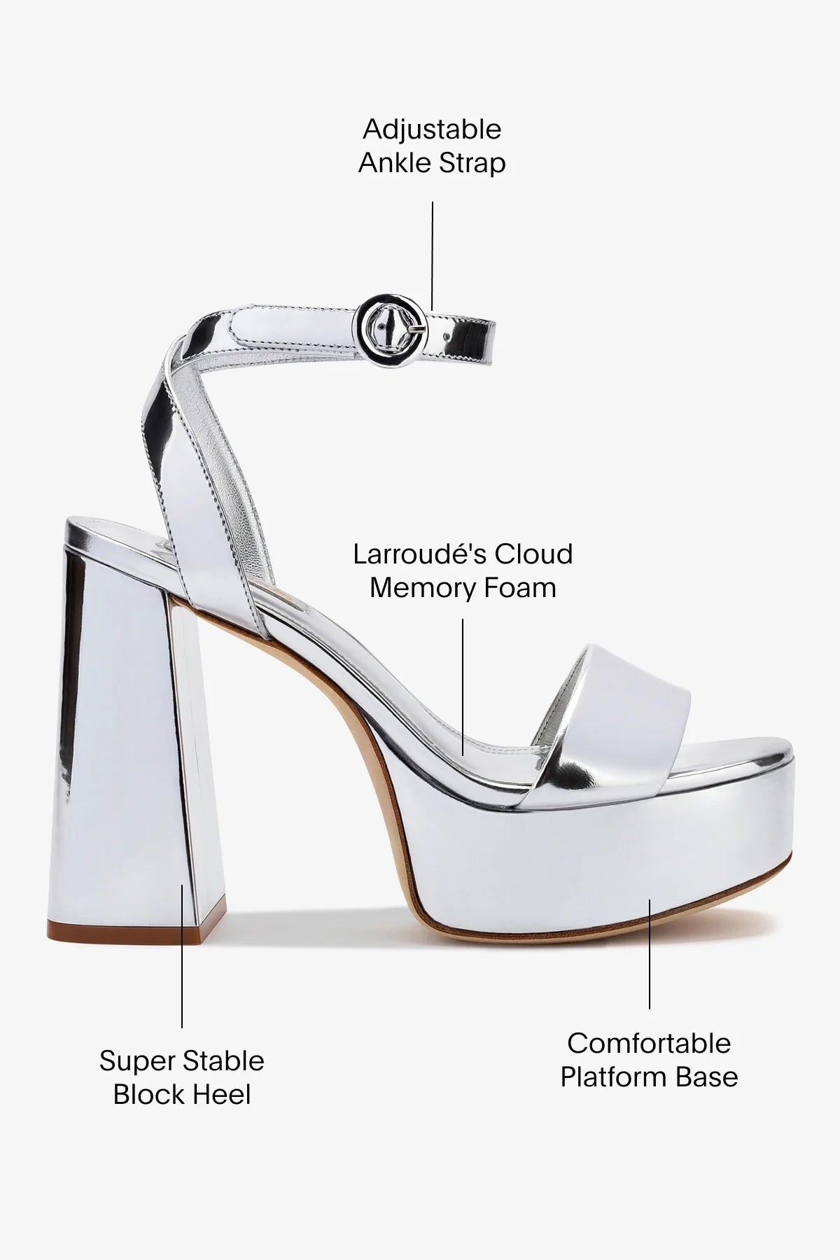 Silver Mirror High Block Heel Platform Sandal