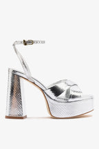 Silver Snake Leather High Block Heel Platform Sandal