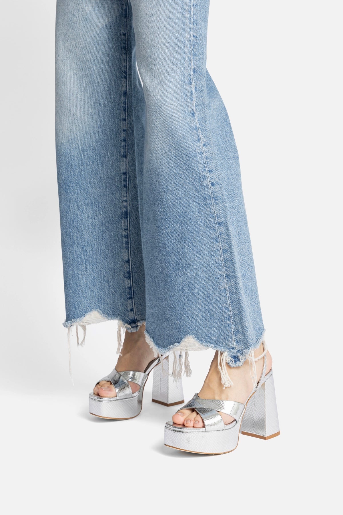 Silver Snake Leather High Block Heel Platform Sandal