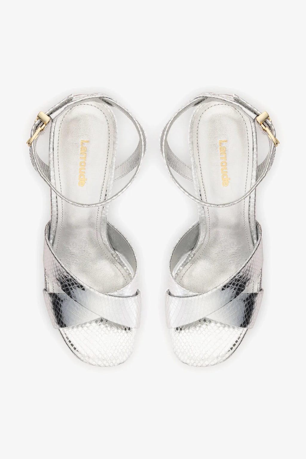 Silver Snake Leather High Block Heel Platform Sandal