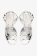 Silver Snake Leather High Block Heel Platform Sandal