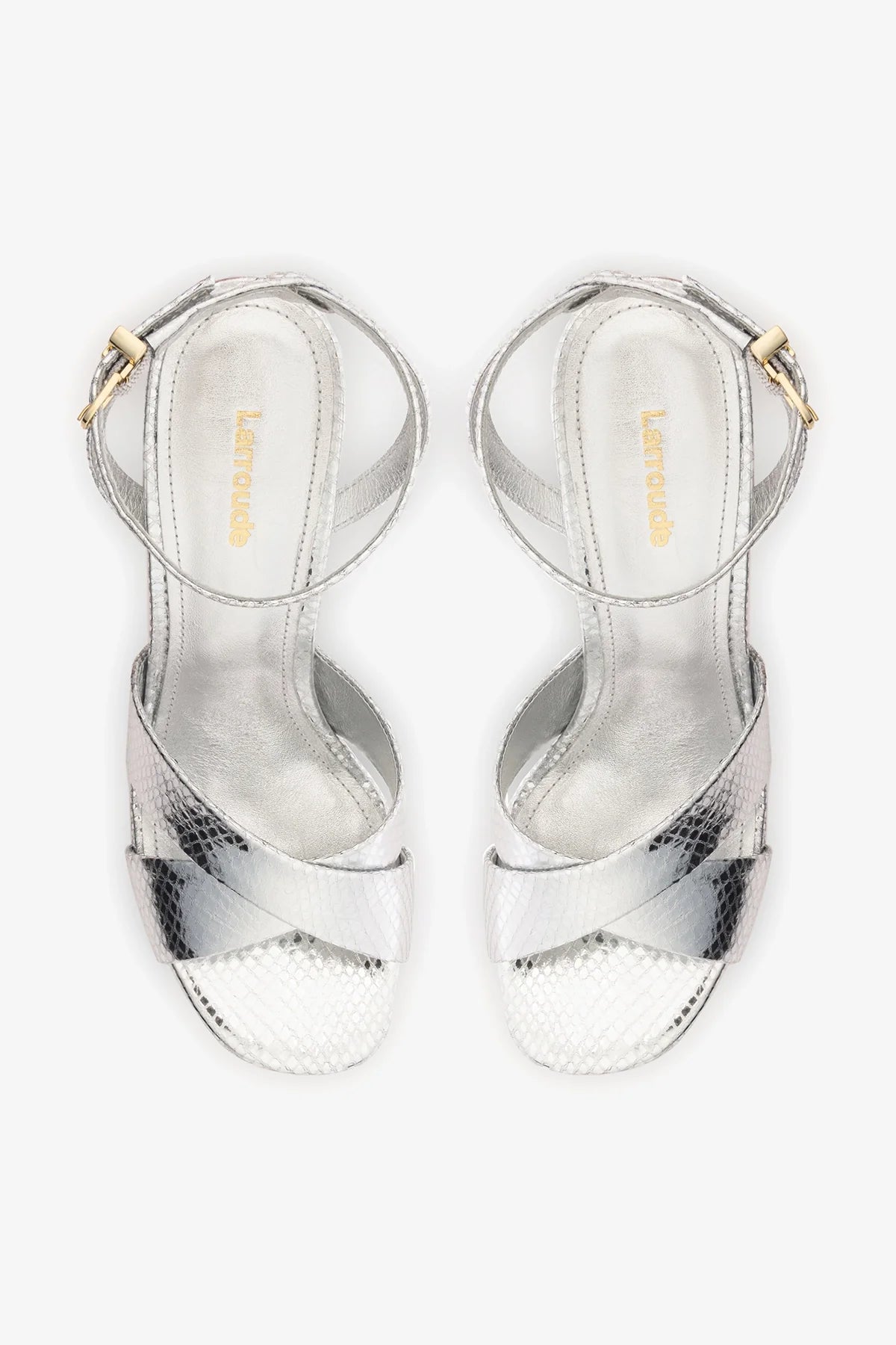 Silver Snake Leather High Block Heel Platform Sandal