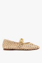 Beige Embroidered Raffia Macrame Mary-Jane Ballet Flat