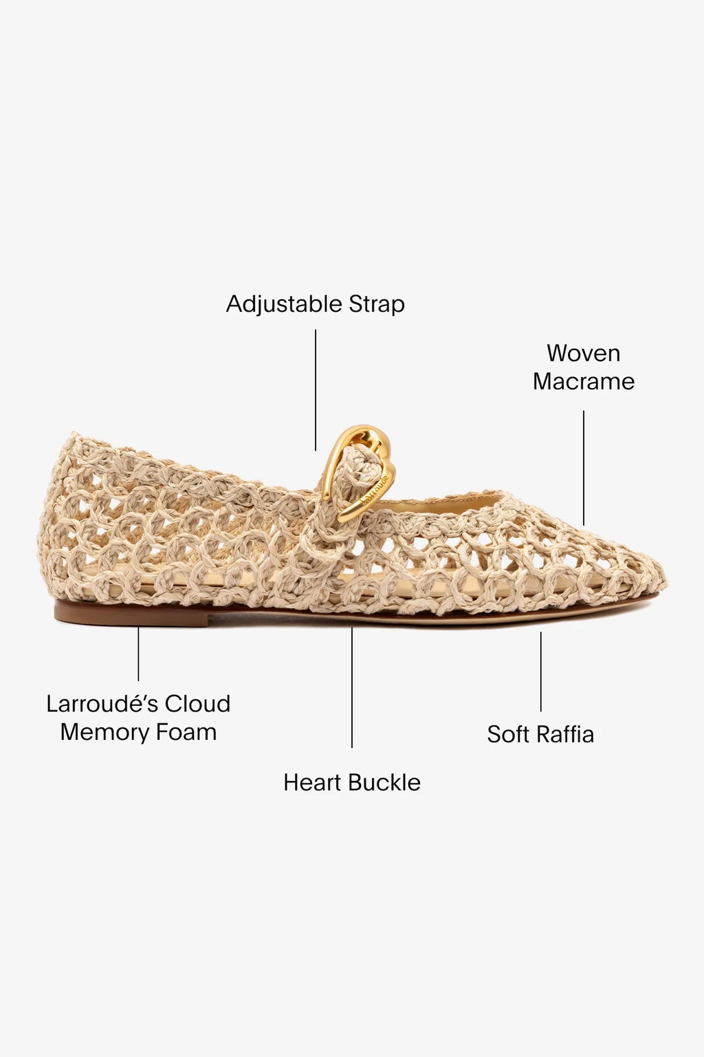 Beige Embroidered Raffia Macrame Mary-Jane Ballet Flat