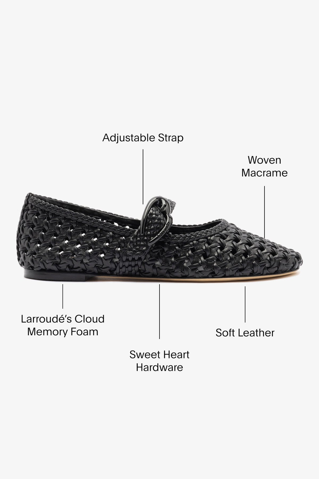 Black Leather Macrame Mary-Jane Ballet Flat