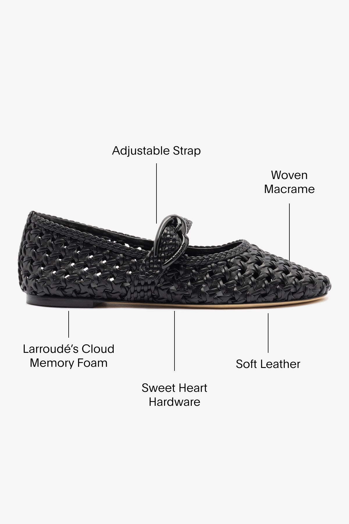 Black Leather Macrame Mary-Jane Ballet Flat