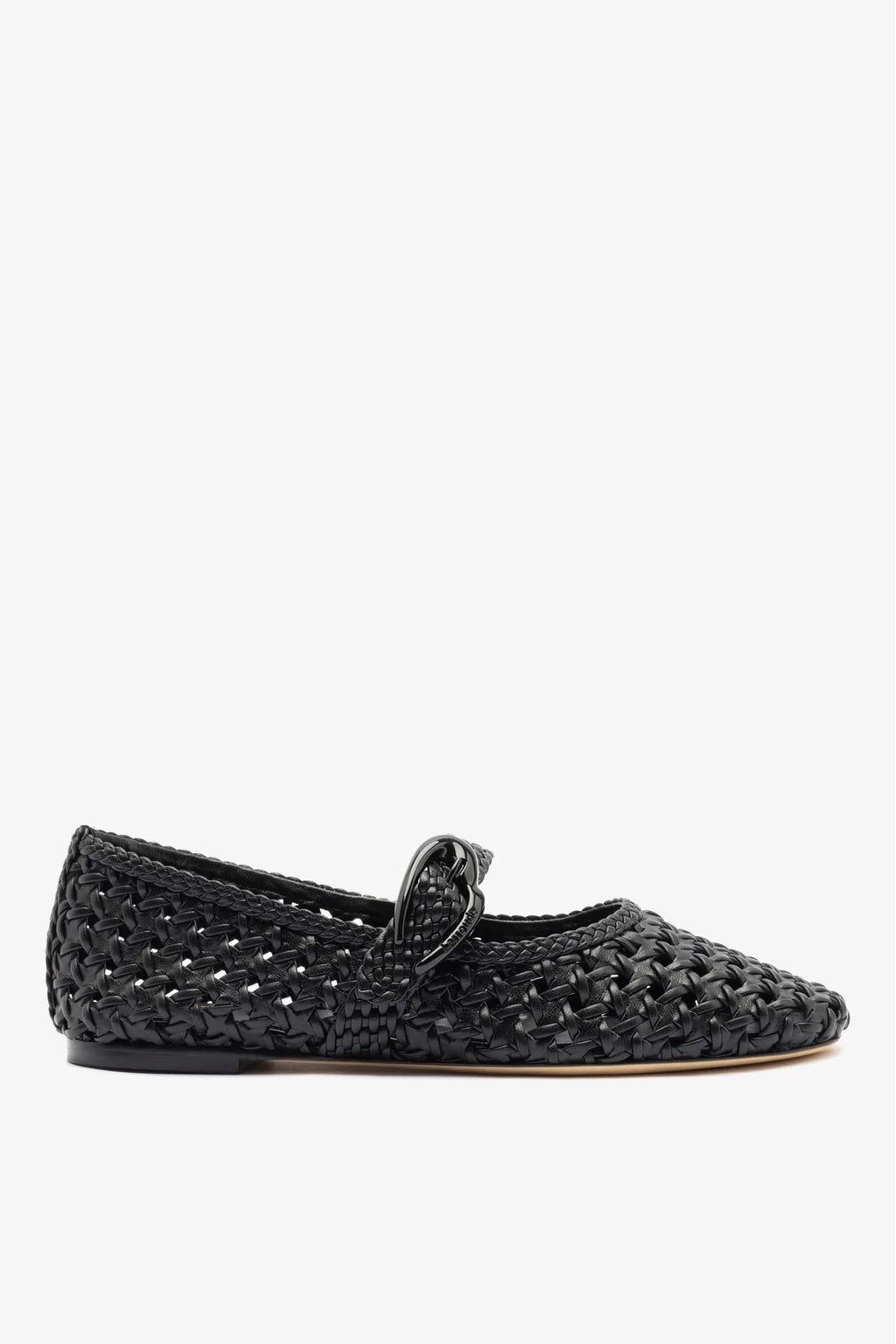 Black Leather Macrame Mary-Jane Ballet Flat