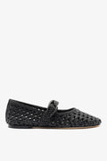Black Leather Macrame Mary-Jane Ballet Flat