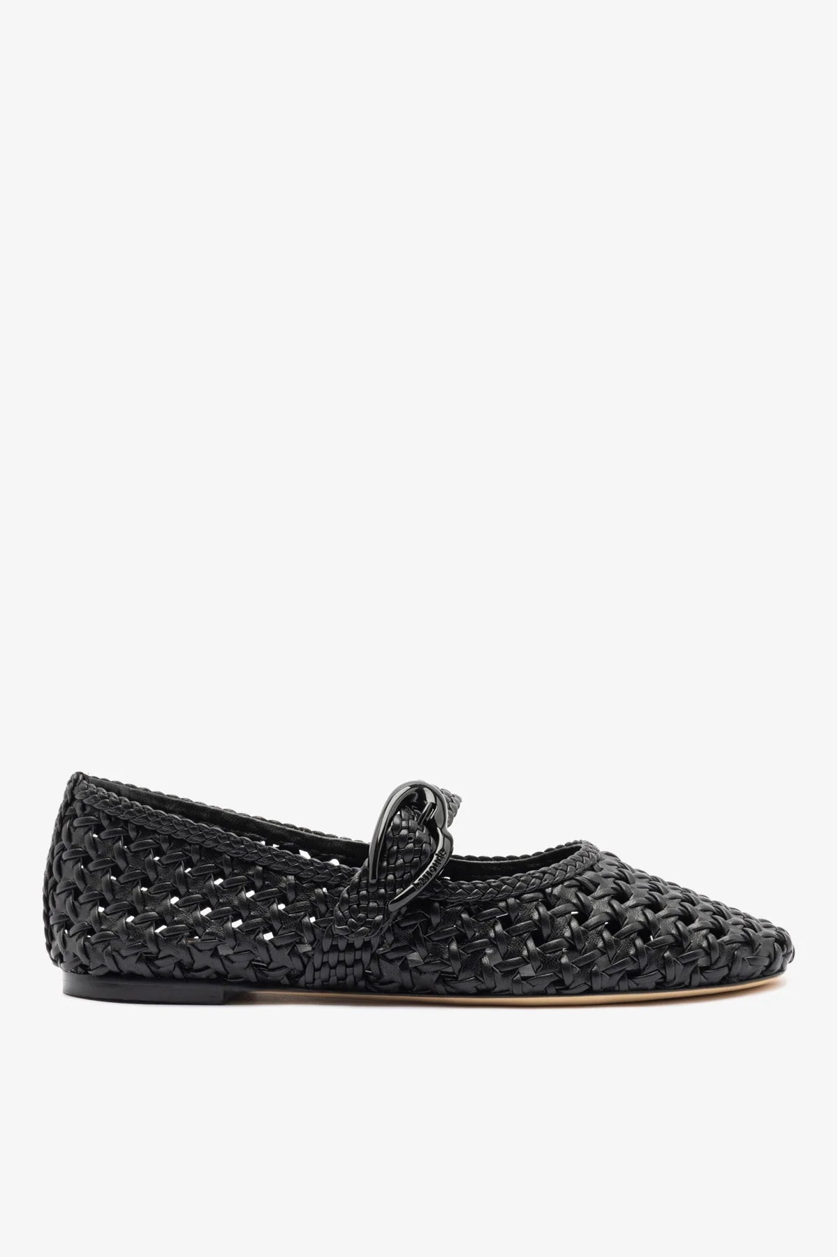 Black Leather Macrame Mary-Jane Ballet Flat