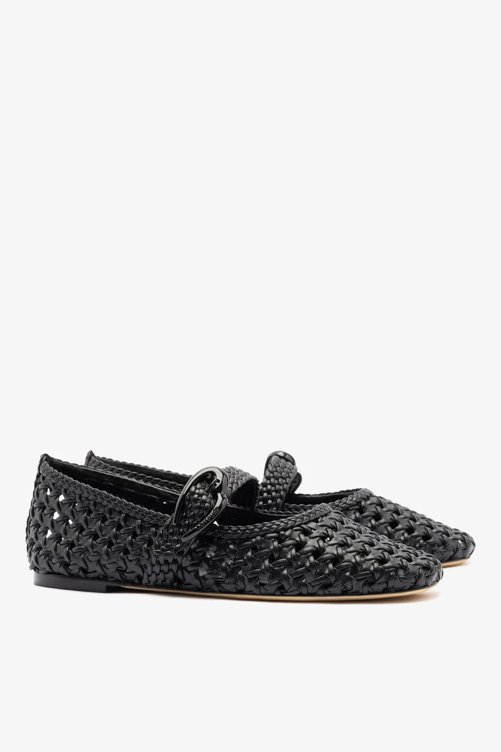 Black Leather Macrame Mary-Jane Ballet Flat